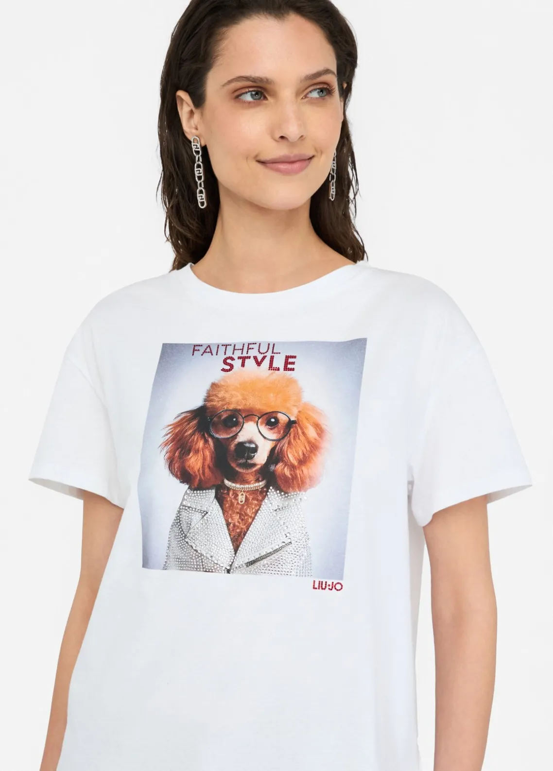 Liu Jo Camiseta con estampado y strass-Mujer Camisetas Y Tops