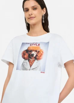 Liu Jo Camiseta con estampado y strass-Mujer Camisetas Y Tops