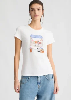 Liu Jo Camiseta con estampado y strass-Mujer Camisetas Y Tops