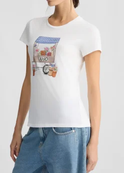 Liu Jo Camiseta con estampado y strass-Mujer Camisetas Y Tops