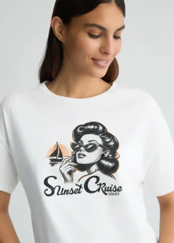 Liu Jo Camiseta con estampado y strass-Mujer Camisetas Y Tops