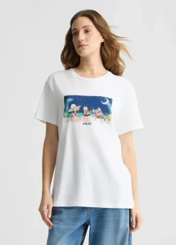 Liu Jo Camiseta con estampado y strass-Mujer Camisetas Y Tops