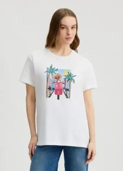 Liu Jo Camiseta con estampado y strass-Mujer Camisetas Y Tops