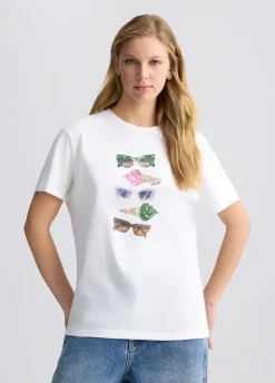 Liu Jo Camiseta con estampado y strass-Mujer Camisetas Y Tops