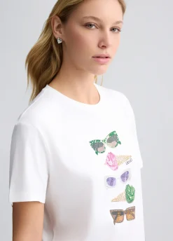 Liu Jo Camiseta con estampado y strass-Mujer Camisetas Y Tops