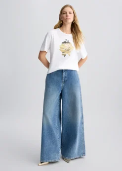 Liu Jo Camiseta con flor y strass-Mujer Camisetas Y Tops