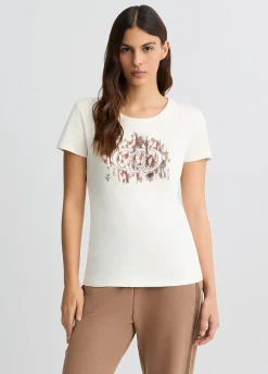 Liu Jo Camiseta con logotipo con estampado animal y strass-Mujer Ropa Deportiva|Camisetas Y Tops