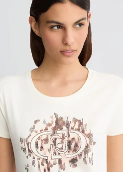 Liu Jo Camiseta con logotipo con estampado animal y strass-Mujer Ropa Deportiva|Camisetas Y Tops