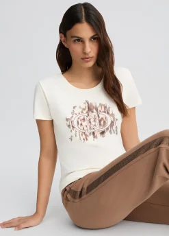Liu Jo Camiseta con logotipo con estampado animal y strass-Mujer Ropa Deportiva|Camisetas Y Tops