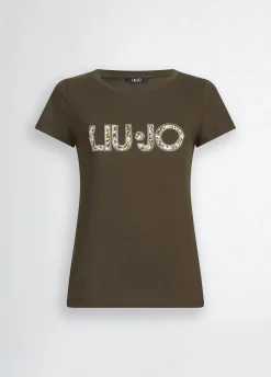 Liu Jo Camiseta con logotipo y strass-Mujer Moda Baño|Camisetas Y Tops