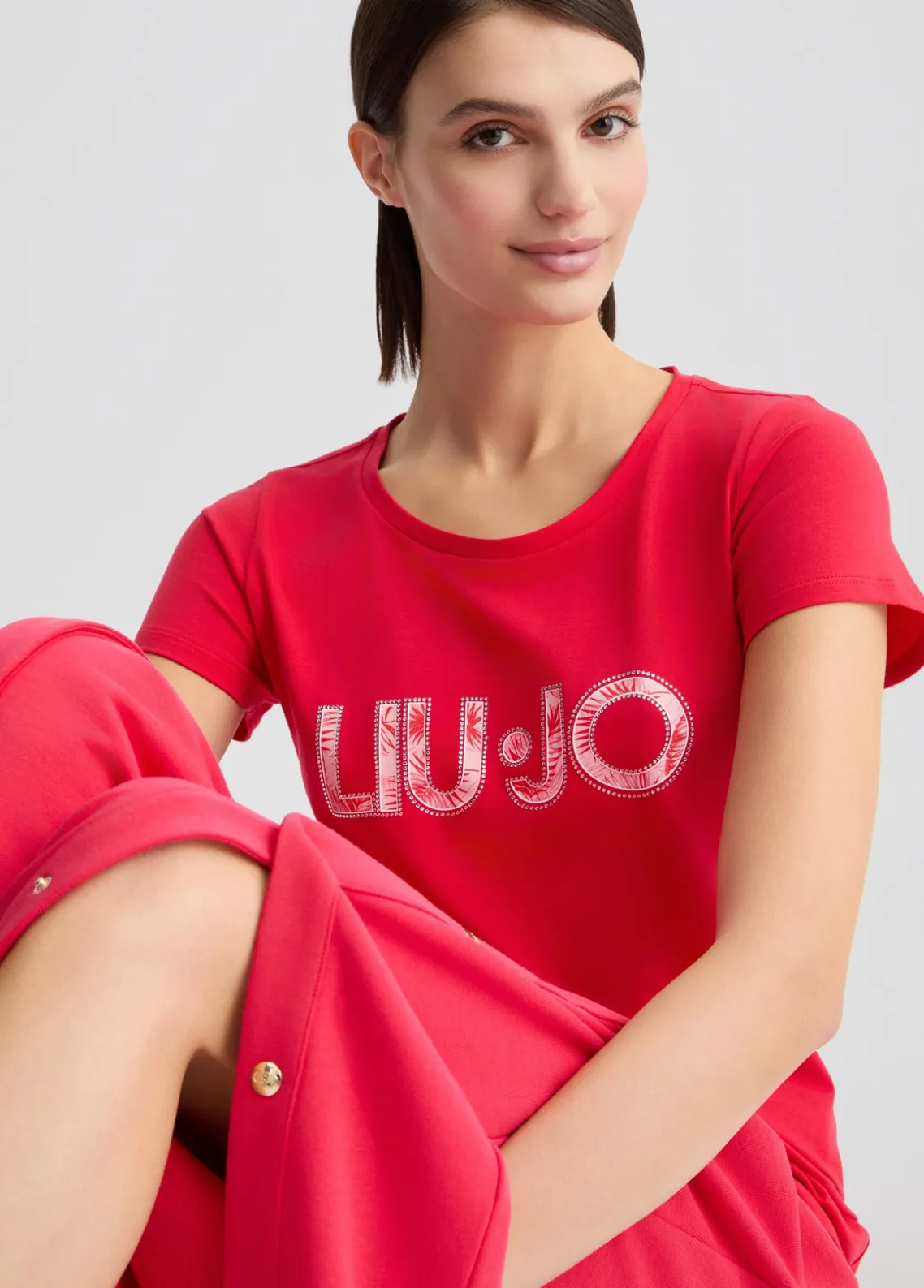 Liu Jo Camiseta con logotipo y strass-Mujer Moda Baño|Camisetas Y Tops