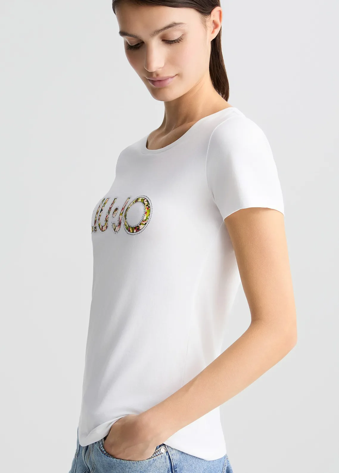 Liu Jo Camiseta con logotipo y strass-Mujer Moda Baño|Camisetas Y Tops