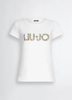 Liu Jo Camiseta con logotipo y strass-Mujer Moda Baño|Camisetas Y Tops