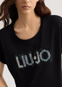 Liu Jo Camiseta con logotipo y strass-Mujer Moda Baño|Camisetas Y Tops