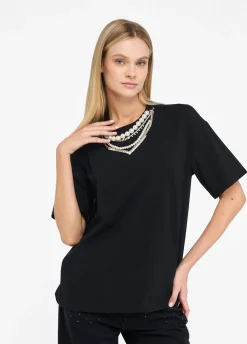 Liu Jo Camiseta con perlas y strass-Mujer Camisetas Y Tops
