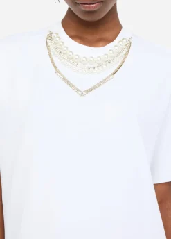 Liu Jo Camiseta con perlas y strass-Mujer Camisetas Y Tops