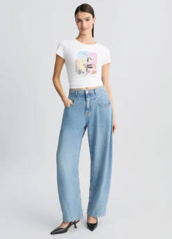 Liu Jo Camiseta de algodón con estampado y aplicaciones de strass-Mujer Camisetas Y Tops
