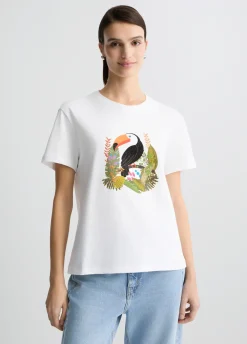 Liu Jo Camiseta de algodón con estampado y aplicaciones de strass-Mujer Camisetas Y Tops