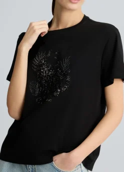 Liu Jo Camiseta de algodón con lentejuelas y strass-Mujer Camisetas Y Tops