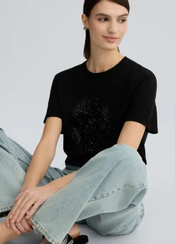 Liu Jo Camiseta de algodón con lentejuelas y strass-Mujer Camisetas Y Tops