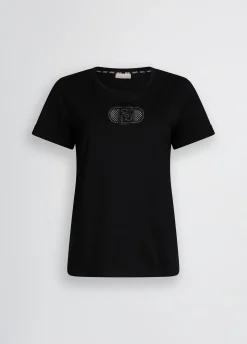 Liu Jo Camiseta de algodón con logotipo y strass-Mujer Ropa Deportiva|Camisetas Y Tops