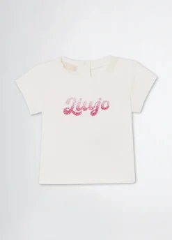 Liu Jo Camiseta de algodón con logotipo y strass- Camisetas