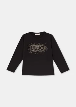 Liu Jo Camiseta de algodón con logotipo y strass- Camisetas