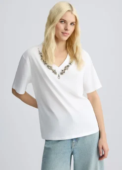 Liu Jo Camiseta de algodón con strass-Mujer Camisetas Y Tops