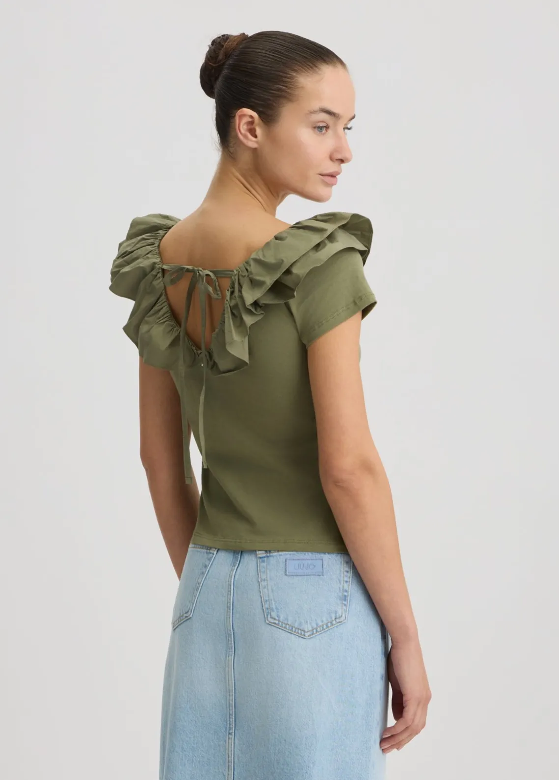 Liu Jo Camiseta de algodón con volantes-Mujer Camisetas Y Tops