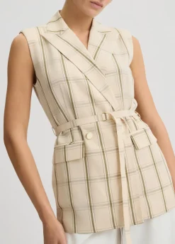 Liu Jo Chaleco de mezcla de lino a cuadros-Mujer Chaquetas|Tailleur