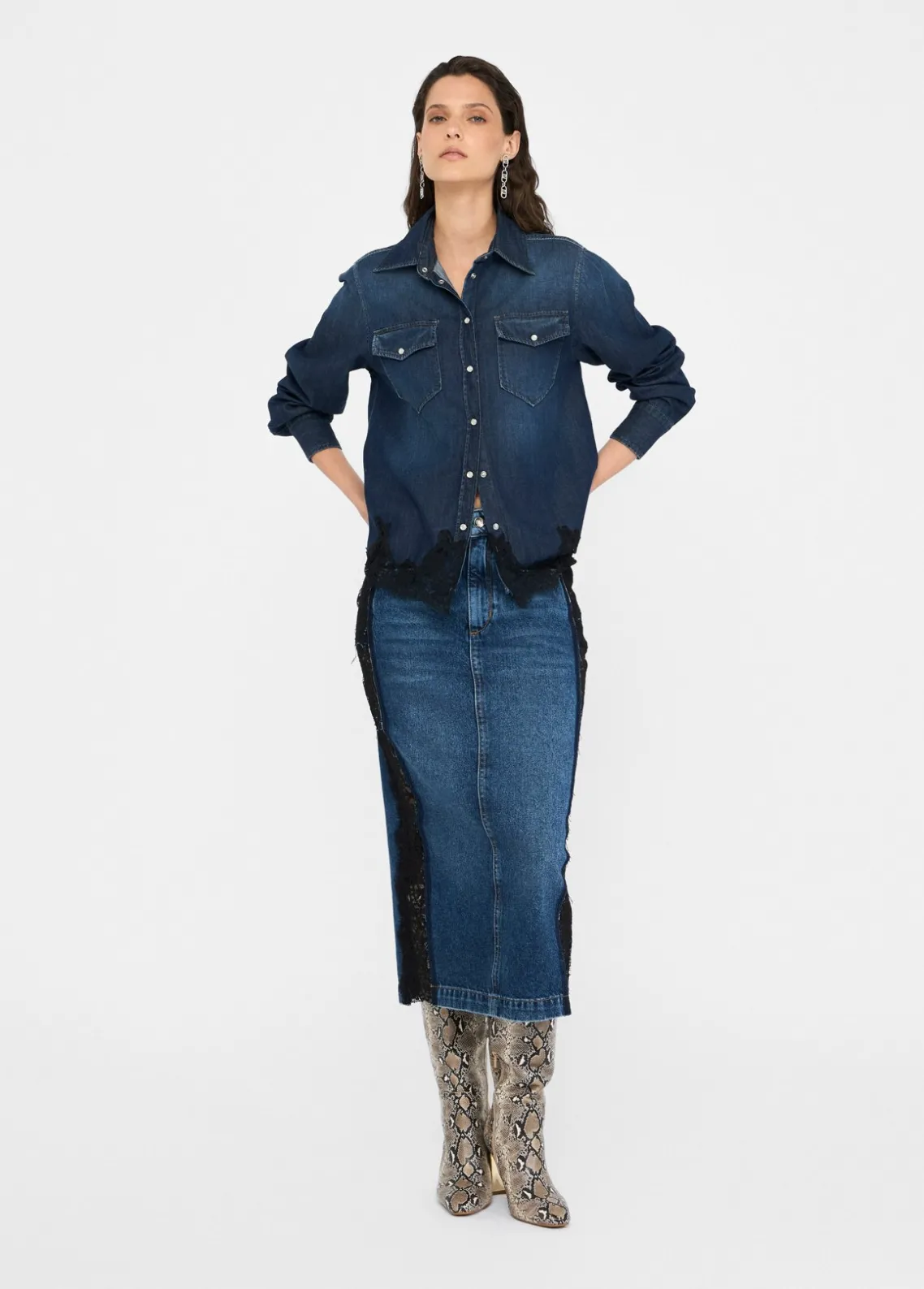 Liu Jo Falda de denim con encaje-Mujer Faldas