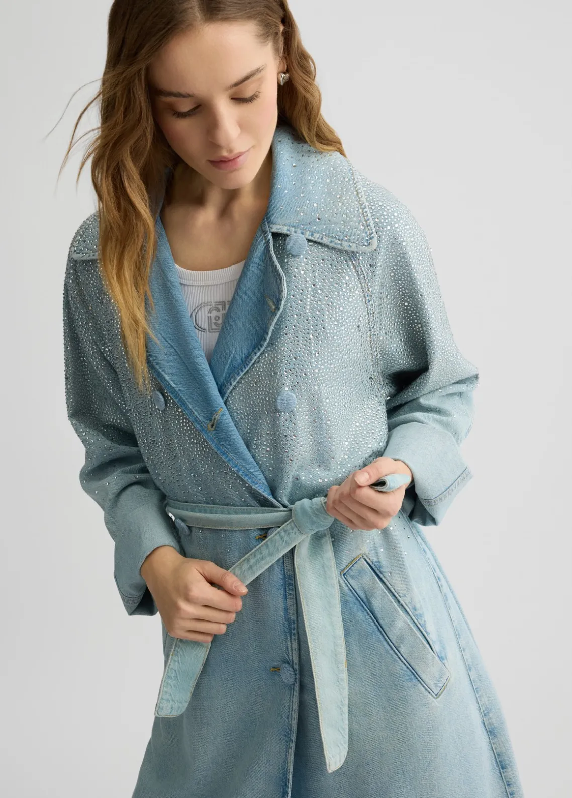 Liu Jo Gabardina vaquera con strass-Mujer Abrigos Y Chalecos|Chaquetas
