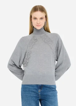 Liu Jo Jersey de cuello alto de lana con encaje-Mujer Cárdigans Y Jerséis