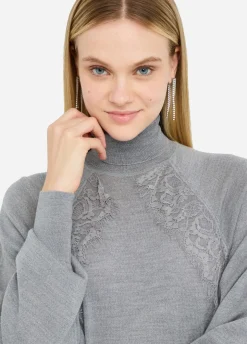 Liu Jo Jersey de cuello alto de lana con encaje-Mujer Cárdigans Y Jerséis