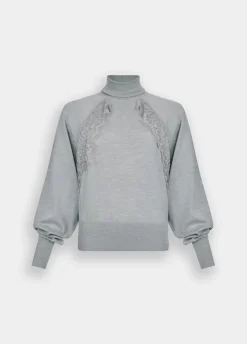 Liu Jo Jersey de cuello alto de lana con encaje-Mujer Cárdigans Y Jerséis