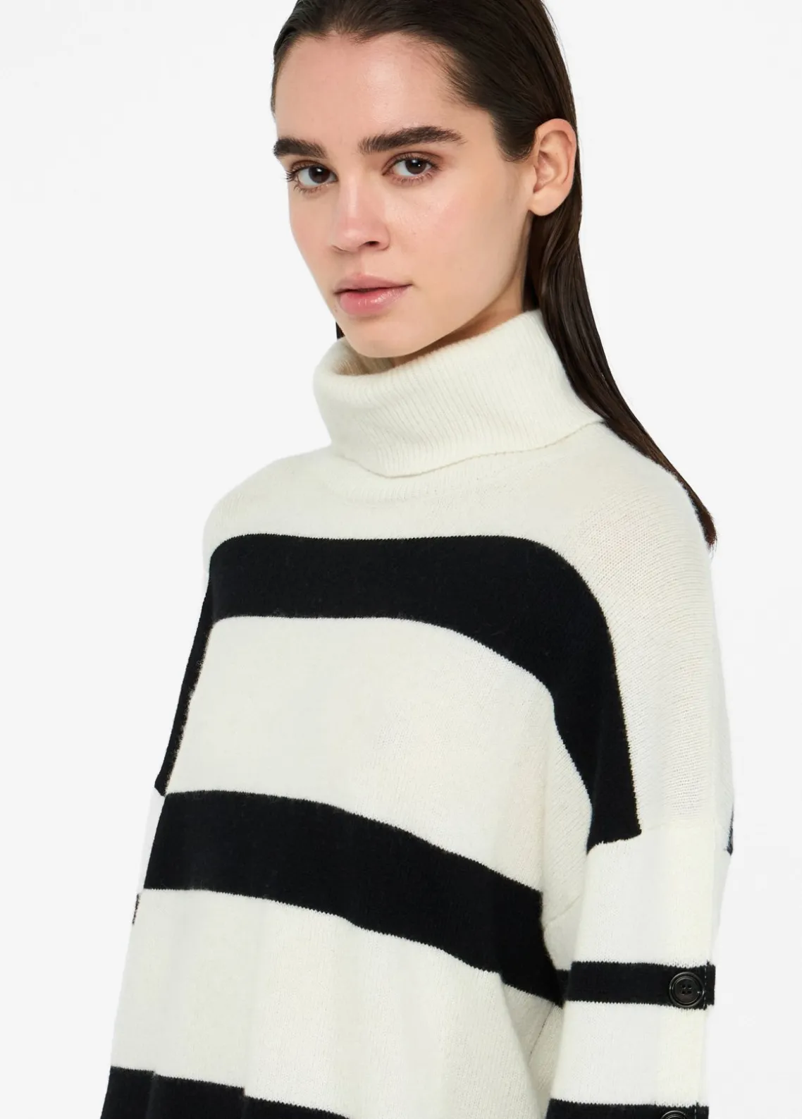 Liu Jo Jersey de cuello alto de 100% lana con botones joya-Mujer Cárdigans Y Jerséis