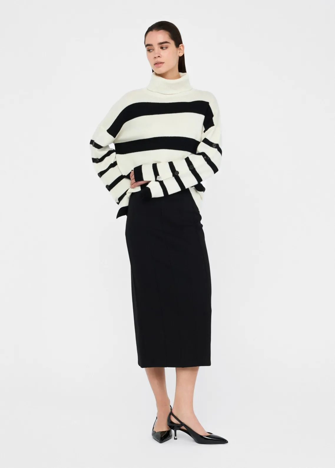 Liu Jo Jersey de cuello alto de 100% lana con botones joya-Mujer Cárdigans Y Jerséis