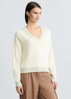 Liu Jo Jersey marfil con cuello de pico-Mujer Cárdigans Y Jerséis