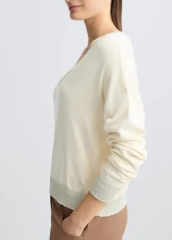 Liu Jo Jersey marfil con cuello de pico-Mujer Cárdigans Y Jerséis