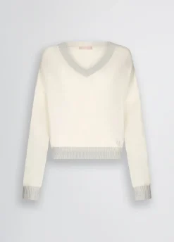 Liu Jo Jersey marfil con cuello de pico-Mujer Cárdigans Y Jerséis