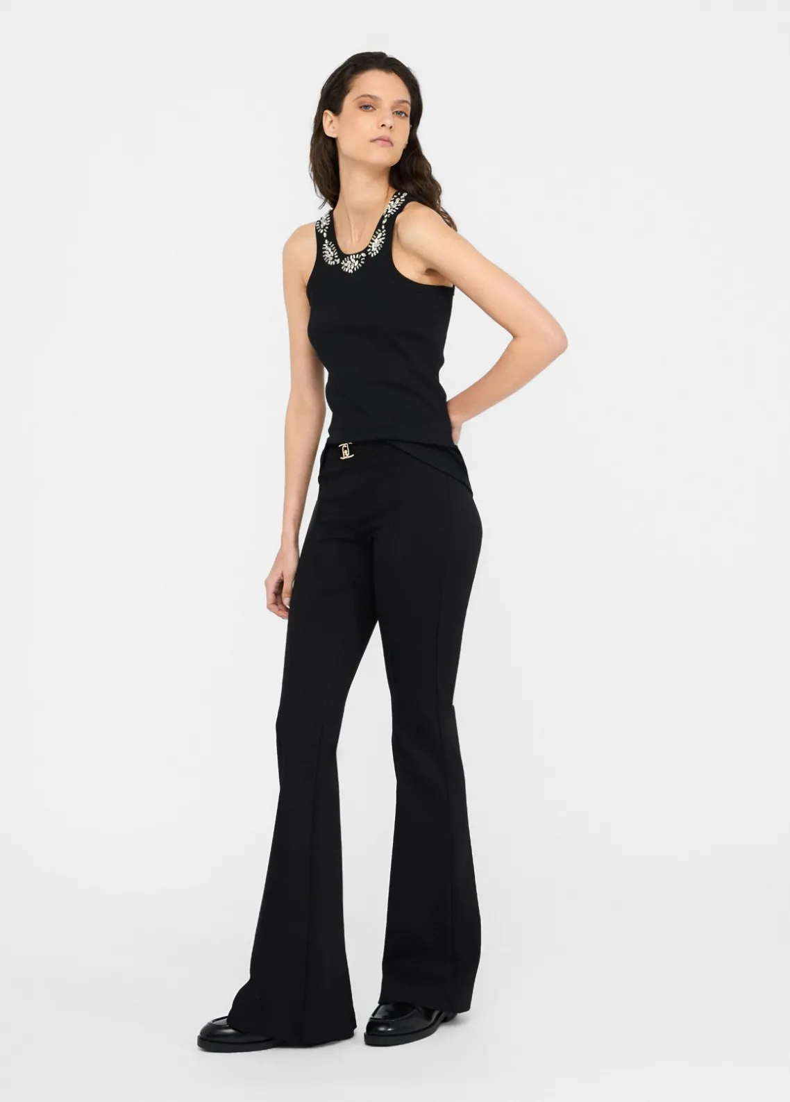 Liu Jo Pantalón acampanado con cinturón con logotipo-Mujer Pantalones|Tailleur