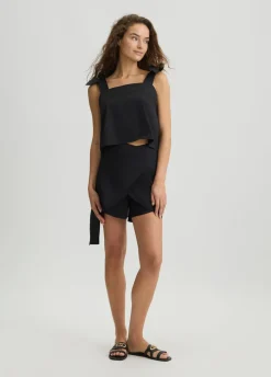 Liu Jo Pantalón corto de algodón con lazo-Mujer Moda Baño|Pantalones