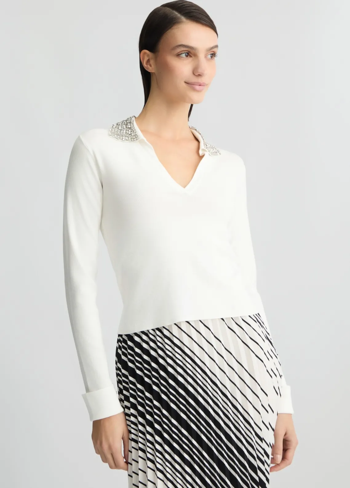 Liu Jo Polo blanco con bordados decorativos-Mujer Cárdigans Y Jerséis