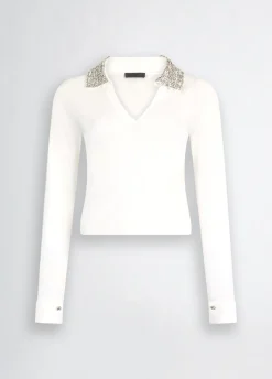 Liu Jo Polo blanco con bordados decorativos-Mujer Cárdigans Y Jerséis