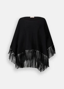 Liu Jo Poncho con flecos y tachuelas-Mujer Abrigos Y Chalecos