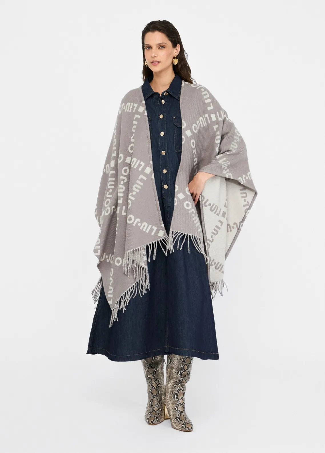 Liu Jo Poncho con logotipo y flecos-Mujer Abrigos Y Chalecos