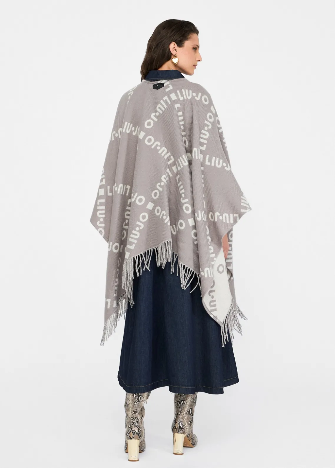 Liu Jo Poncho con logotipo y flecos-Mujer Abrigos Y Chalecos