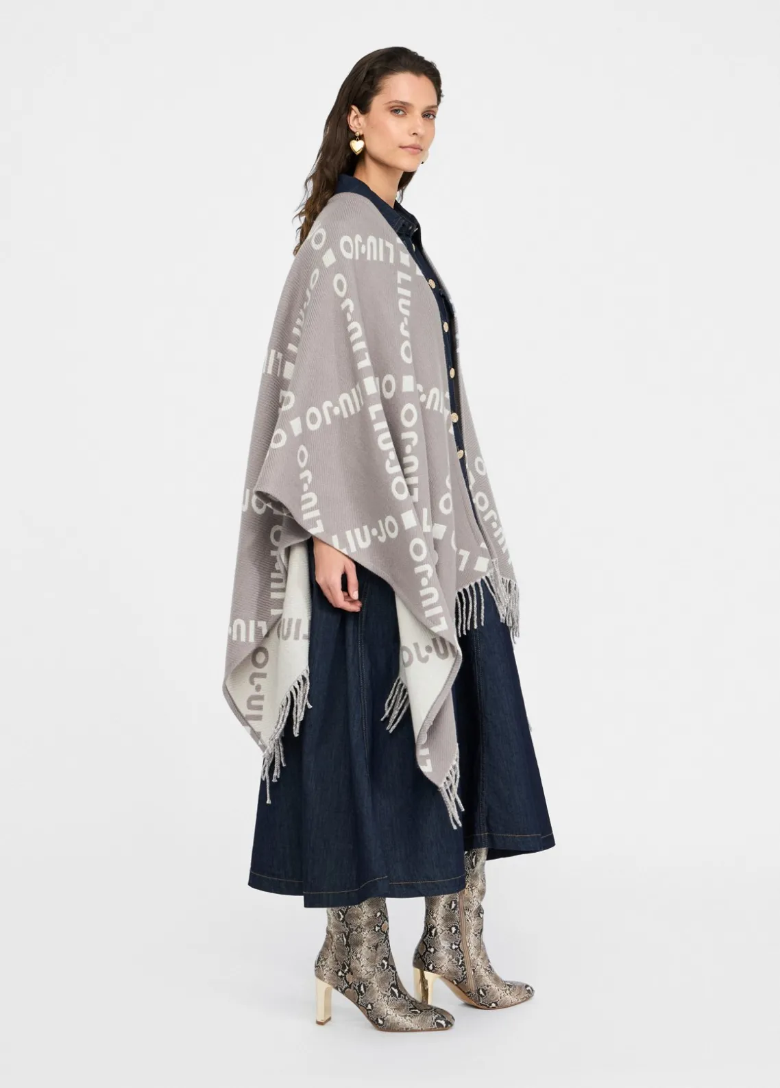 Liu Jo Poncho con logotipo y flecos-Mujer Abrigos Y Chalecos