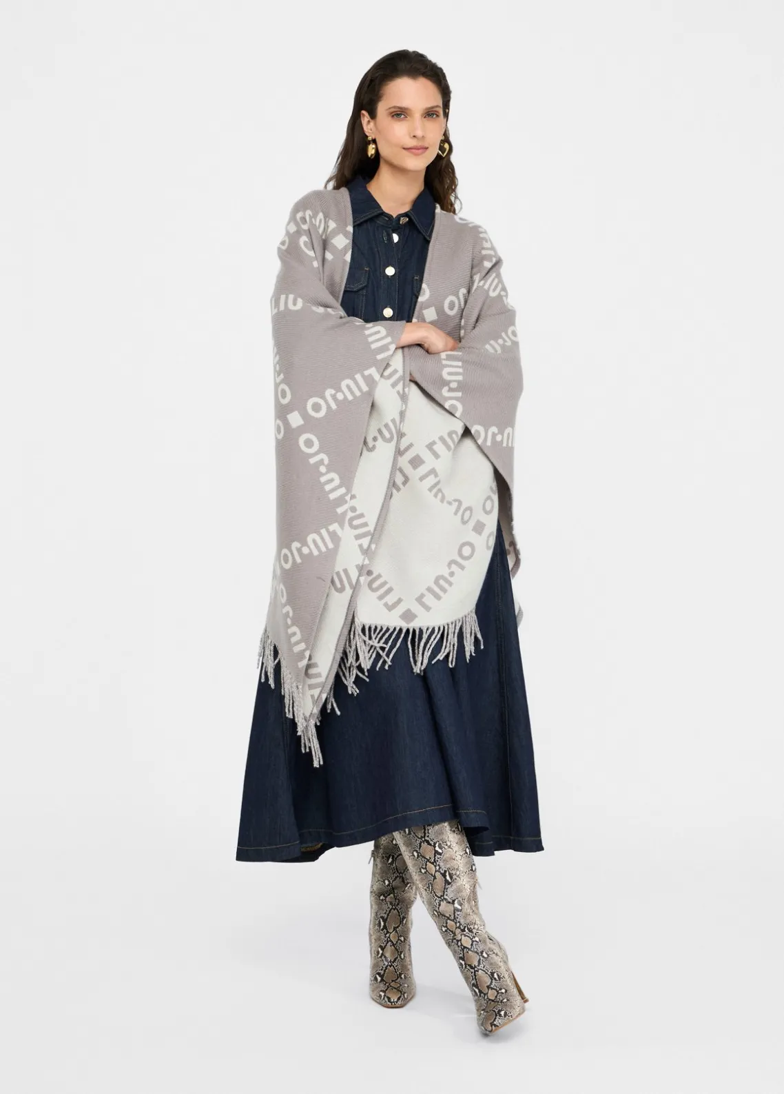 Liu Jo Poncho con logotipo y flecos-Mujer Abrigos Y Chalecos