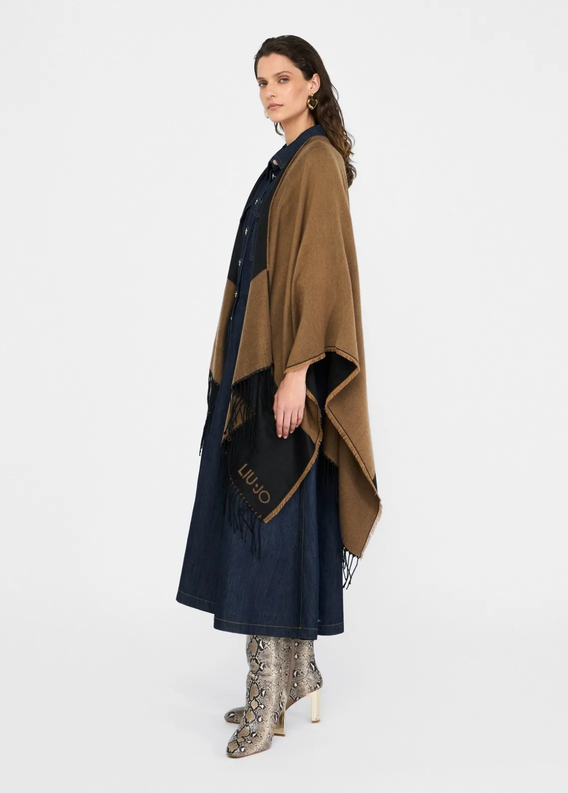 Liu Jo Poncho con logotipo y flecos-Mujer Abrigos Y Chalecos